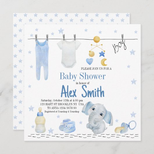 Waterverf baby jongen kaart (Voorkant / Achterkant)