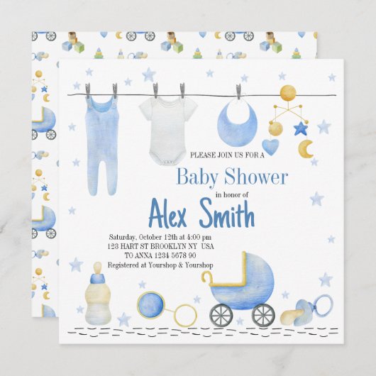 Waterverf baby jongen kaart (Voorkant / Achterkant)