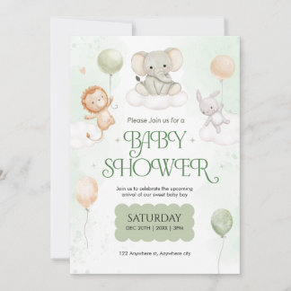 Waterverf baby jongen olifant baby shower kaart
