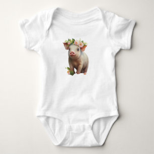 Waterverf Baby Knorretje met bloemen op het hoofd Romper