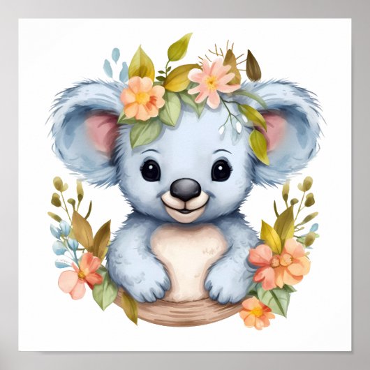 Waterverf Baby Koala Beer Kinder kinderkamer kunst Poster (Voorkant)