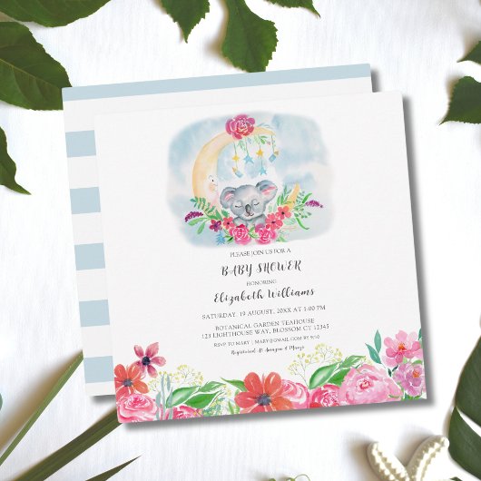 Waterverf Baby Koala met maanuitnodiging Kaart