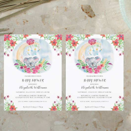 Waterverf Baby Koala met maanuitnodiging Uitnodiging Briefkaart