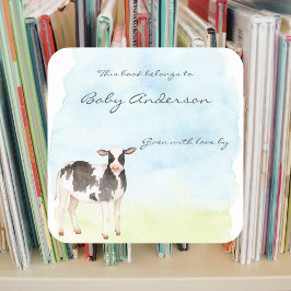 Waterverf Baby koe kalf baby shower boekenplaat Vierkante Sticker