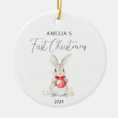Waterverf Baby Konijn Custom Eerste Kerst Keramisch Ornament (Voorkant)