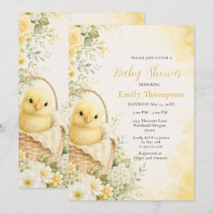 Waterverf Baby Kuiken Baby Shower Geel Kaart