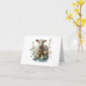 Waterverf Baby Lamb met Bloemen BLANK Kaart (Gele Bloem)