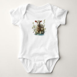 Waterverf Baby Lamb met Bloemen Romper