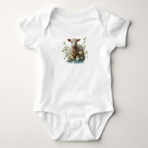 Waterverf Baby Lamb met Bloemen Romper