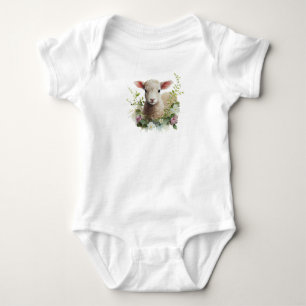 Waterverf Baby Lamb met Flower Romper