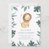 Waterverf Baby Lion Prince Greenery Birthday Kaart (Voorkant)