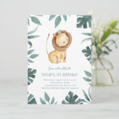 Waterverf Baby Lion Prince Greenery Birthday Kaart (Staand voorkant)