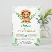 Waterverf Baby Lion Prince Greenery Birthday Kaart (Staand voorkant)