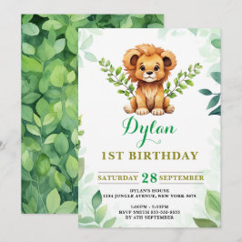Waterverf Baby Lion Prince Greenery Birthday Kaart