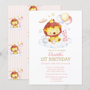 Waterverf Baby Lion Striped Birthday Uitnodiging