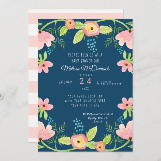 Waterverf Baby Meisje Douche Moderne BOHO Floral A Kaart (Voorkant / Achterkant)