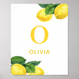 Waterverf baby-monogram citrusvruchten. Lemon nurs Poster