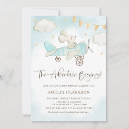 Waterverf Baby Mouse Vliegtuig blauw Baby shower Kaart