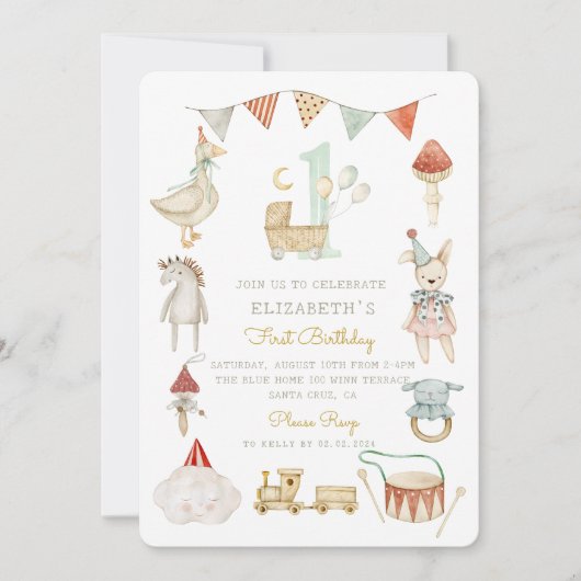 Waterverf Baby Mushroom Whimsical Eerste Verjaarda Kaart (Voorkant)