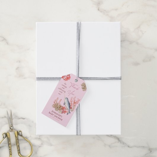 Waterverf baby Narwhal & seizoenshells Stars Favor Cadeaulabel (Met Touw)