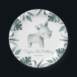Waterverf Baby neushoorn prins tropisch Papieren Bordje<br><div class="desc">Voeg een leuk safariaccent toe aan de tafelband van uw evenement met deze aanpasbare baby neushoorn papieren borden. Het is een waterverf illustratie van een neushoornprins met een krans van tropische bladeren. Personaliseer door uw eigen gegevens toe te voegen. Deze rhinoceros papieren borden zijn ideaal voor baby showers en kinderen...</div>
