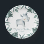 Waterverf Baby neushoorn prins tropisch Papieren Bordje<br><div class="desc">Voeg een leuk safariaccent toe aan de tafelband van uw evenement met deze aanpasbare baby neushoorn papieren borden. Het is een waterverf illustratie van een neushoornprins met een krans van tropische bladeren. Personaliseer door uw eigen gegevens toe te voegen. Deze rhinoceros papieren borden zijn ideaal voor baby showers en kinderen...</div>