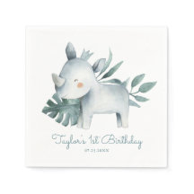 Waterverf Baby neushoorn tropische verjaardag