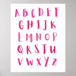 Waterverf Baby Nursery Alphabet Roze ABCs Kinder Poster