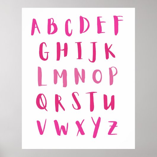 Waterverf Baby Nursery Alphabet Roze ABCs Kinder Poster (Voorkant)