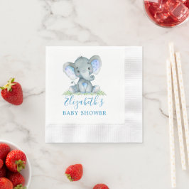 Waterverf Baby Olifant Baby shower Blauw Servet
