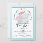 Waterverf Baby Olifant met Bloemen Verjaardag Kaart (Voorkant)