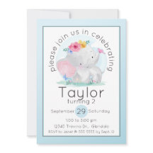 Waterverf Baby Olifant met Bloemen Verjaardag