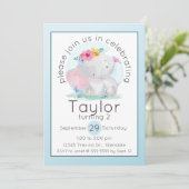 Waterverf Baby Olifant met Bloemen Verjaardag Kaart (Staand voorkant)