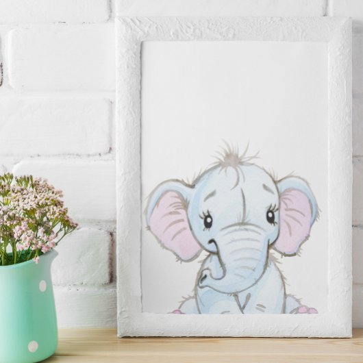 Waterverf Baby olifant Nursery Schattig Poster
