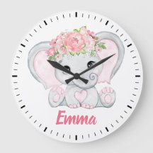 Waterverf Baby olifant Roze Floral Girl Nursery