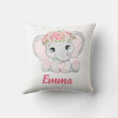 Waterverf Baby olifant Roze Floral Girl Nursery Kussen (Achterkant)