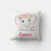 Waterverf Baby olifant Roze Floral Girl Nursery Kussen (Voorkant)