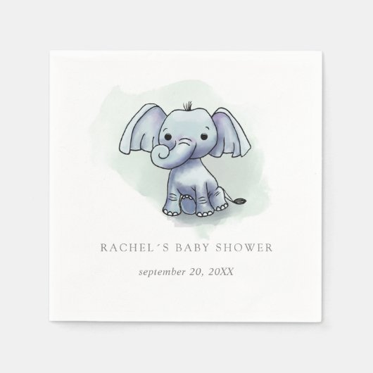 Waterverf baby olifant zittend baby shower servet (Voorkant)
