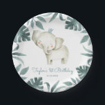 Waterverf Baby Olifantprins Tropische Verjaardag Papieren Bordje<br><div class="desc">Voeg een leuk safariaccent toe aan de tafelband van uw evenement met deze aanpasbare baby-olifantenpapieren borden. De waterverf toont een olifantenprins met een krans van tropische bladeren. Personaliseer door uw eigen gegevens toe te voegen. Deze borden van olifantenpapier zijn ideaal voor verjaardagsfeestjes voor baby showers en kinderen.</div>