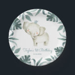Waterverf Baby Olifantprins Tropische Verjaardag Papieren Bordje<br><div class="desc">Voeg een leuk safariaccent toe aan de tafelband van uw evenement met deze aanpasbare baby-olifantenpapieren borden. De waterverf toont een olifantenprins met een krans van tropische bladeren. Personaliseer door uw eigen gegevens toe te voegen. Deze borden van olifantenpapier zijn ideaal voor verjaardagsfeestjes voor baby showers en kinderen.</div>