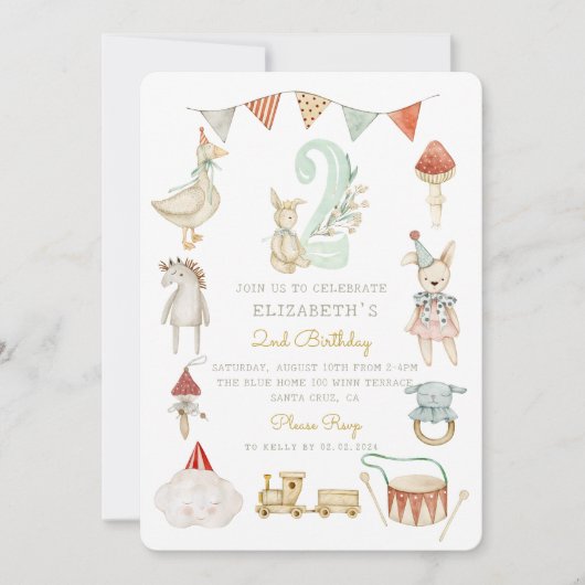 Waterverf Baby Paddestoel Whimsical 2e Verjaardag Kaart (Voorkant)