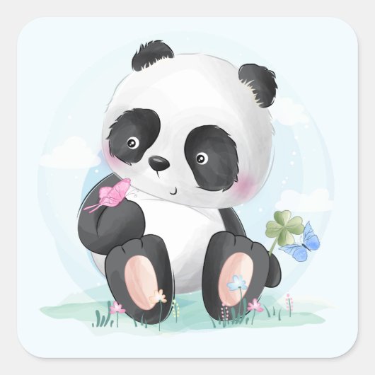 Waterverf Baby Panda Beer Vierkante Sticker (Voorkant)