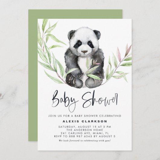 Waterverf Baby Panda met Grieks Baby shower Kaart (Voorkant / Achterkant)