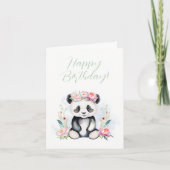 Waterverf Baby Panda Pioenrozen Oerwoud Verjaardag Kaart (Voorkant)