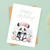 Waterverf Baby Panda Pioenrozen Oerwoud Verjaardag Kaart