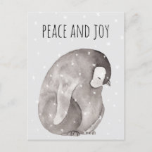 Waterverf Baby Penguin Winter Snow Peace & Joy