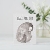 Waterverf Baby Penguin Winter Snow Peace & Joy   Briefkaart (Staand voorkant)