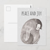 Waterverf Baby Penguin Winter Snow Peace & Joy   Briefkaart (Voorkant / Achterkant)