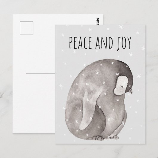 Waterverf Baby Penguin Winter Snow Peace & Joy   Briefkaart (Voorkant / Achterkant)