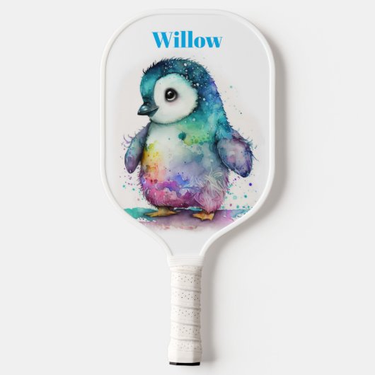 Waterverf Baby Pinguïn Modern Monogram Pickleball Paddle (Achterkant)